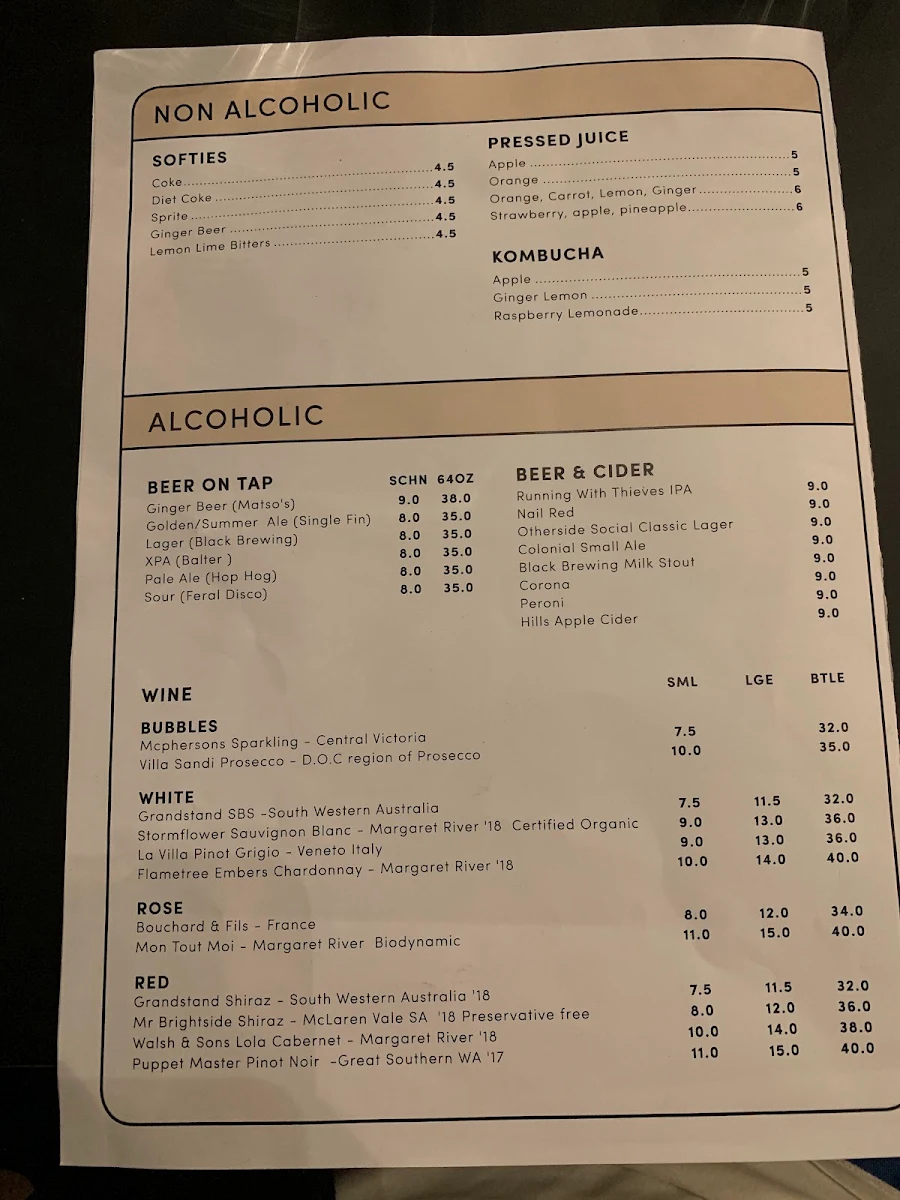 Menu, General Public Food Co - Scarborough