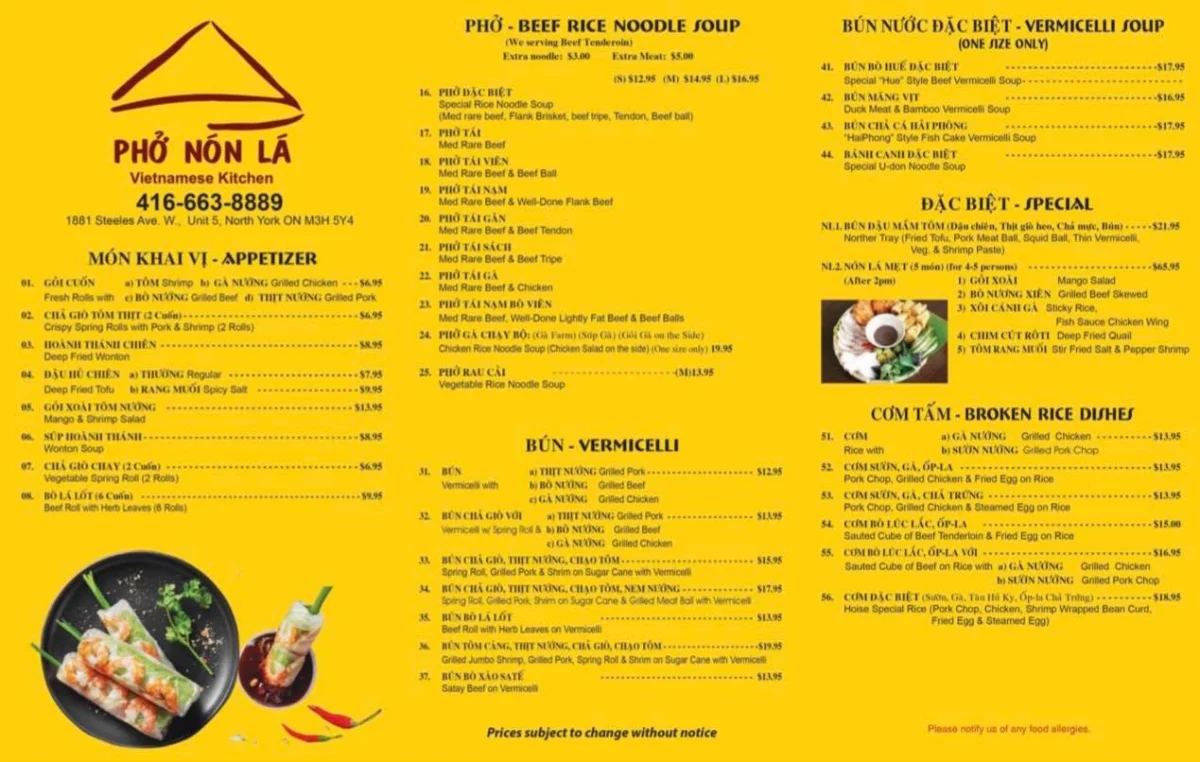 Menu, PHO NON LA