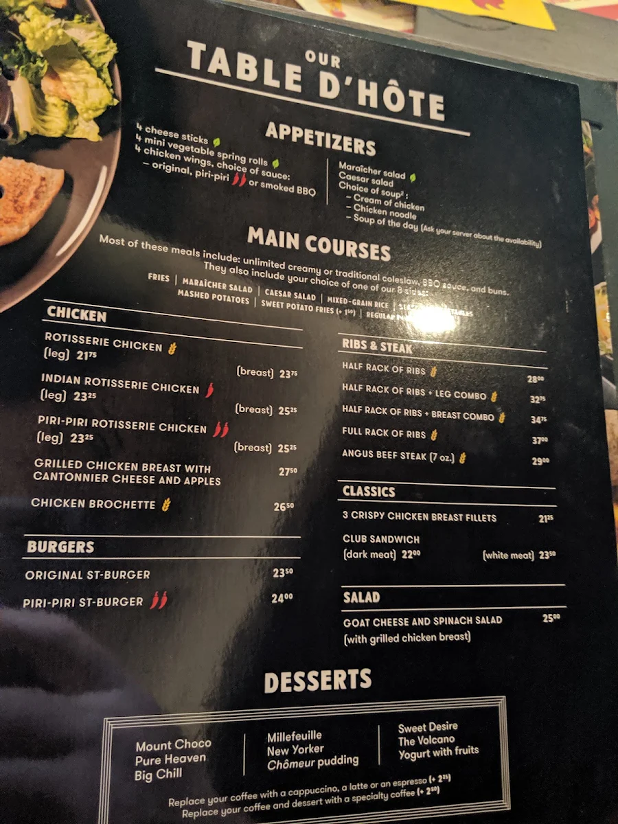 Menu, Express St-Hubert