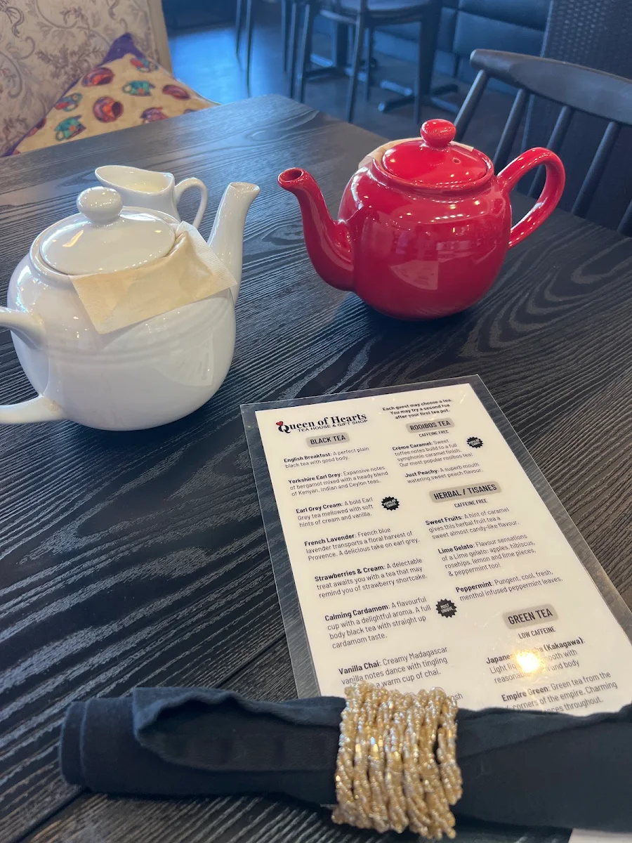 Menu, Queen of Hearts Tea House