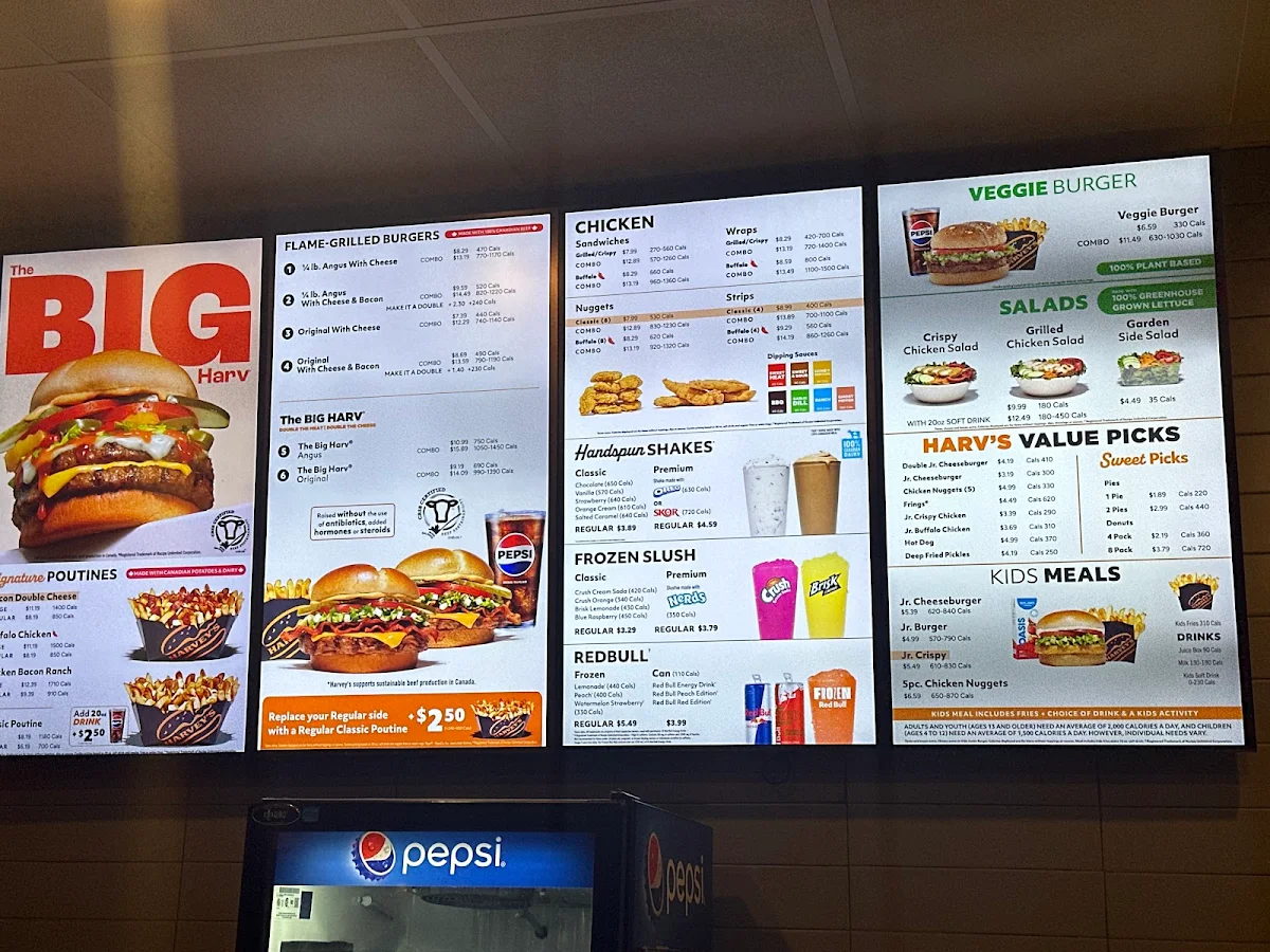 Menu, Harvey's