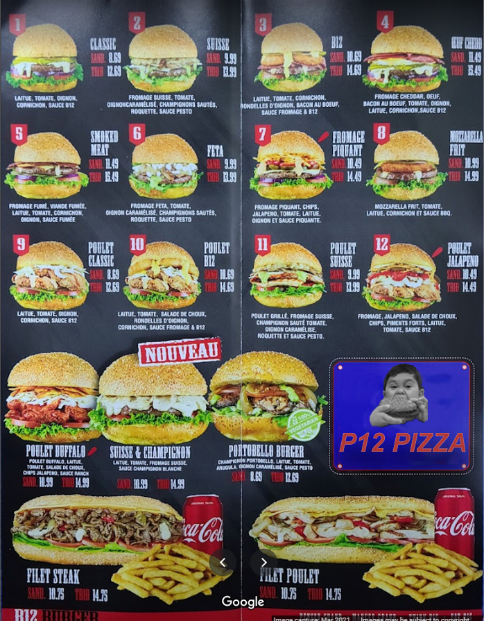 Menu, Pizza Pizza