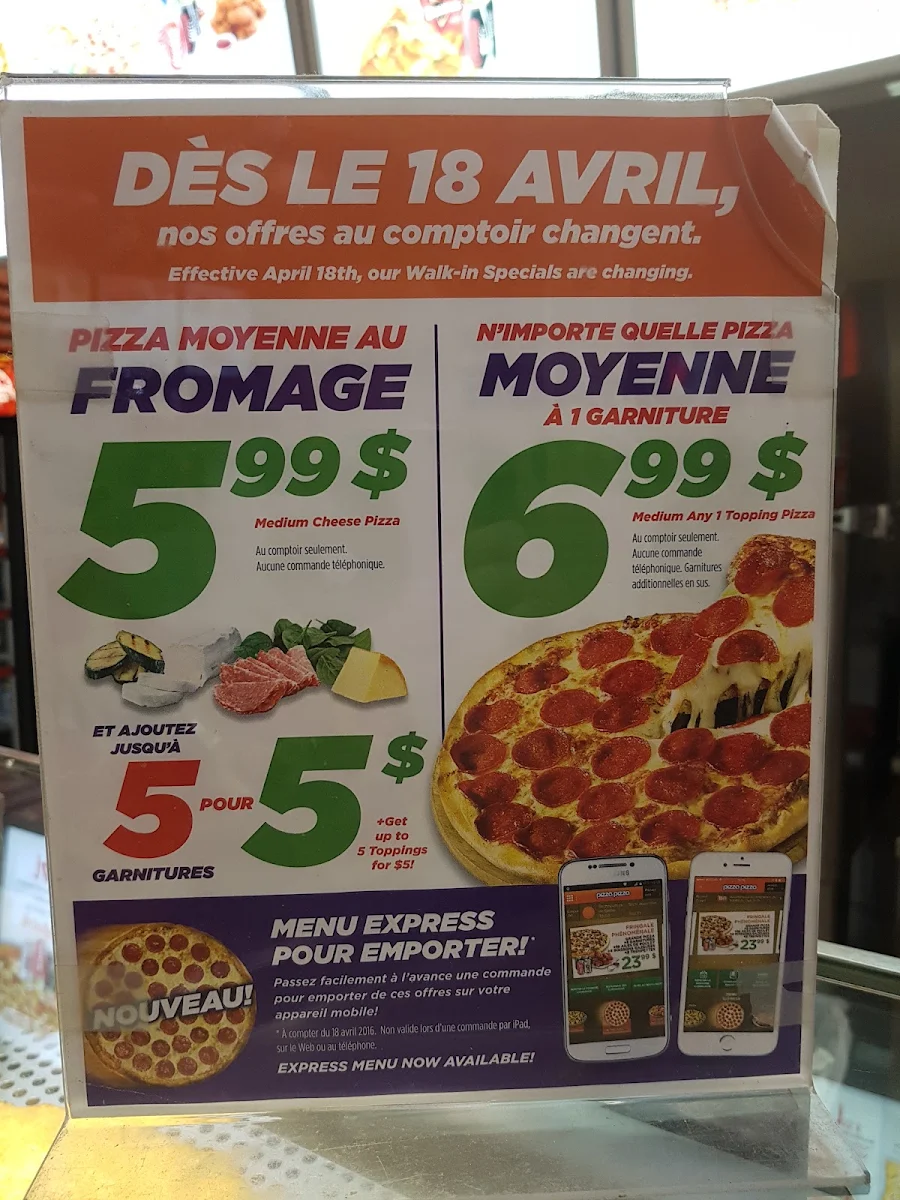 Menu, Pizza Pizza