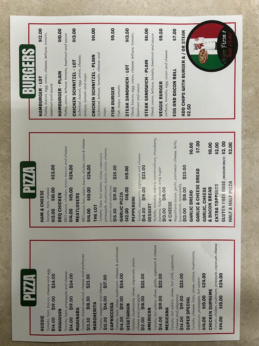 Menu, Amore Pizza & Take Away