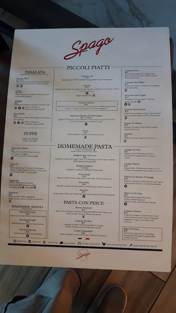 Menu, Spago Caesars Windsor