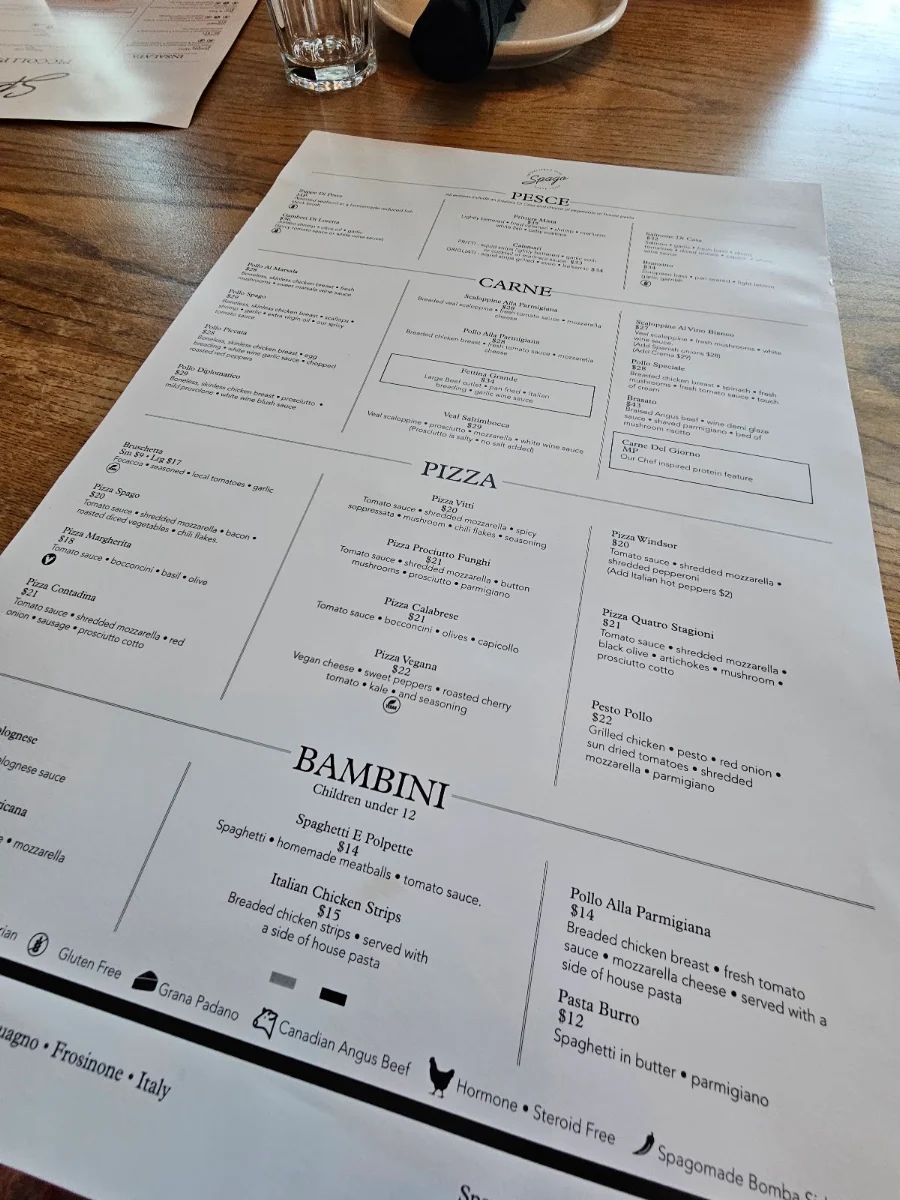 Menu, Spago Caesars Windsor