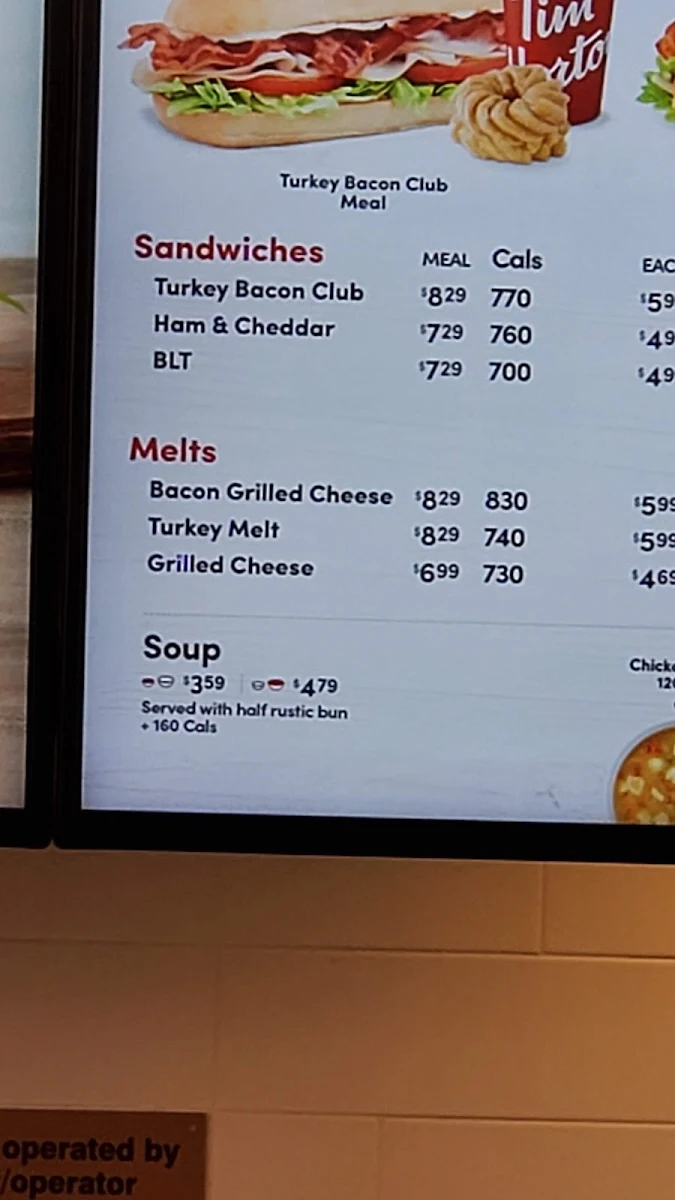 Menu, Tim Hortons