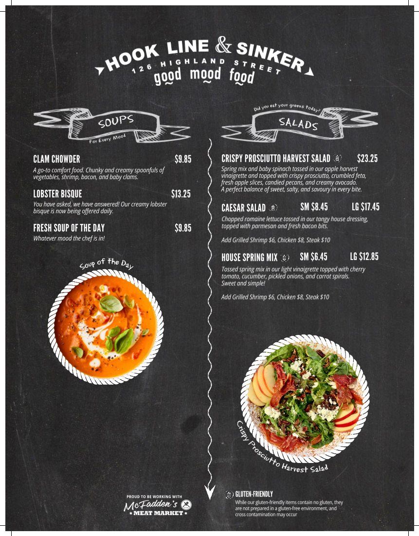 Menu, Hook Line & Sinker