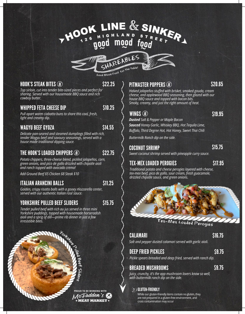Menu, Hook Line & Sinker