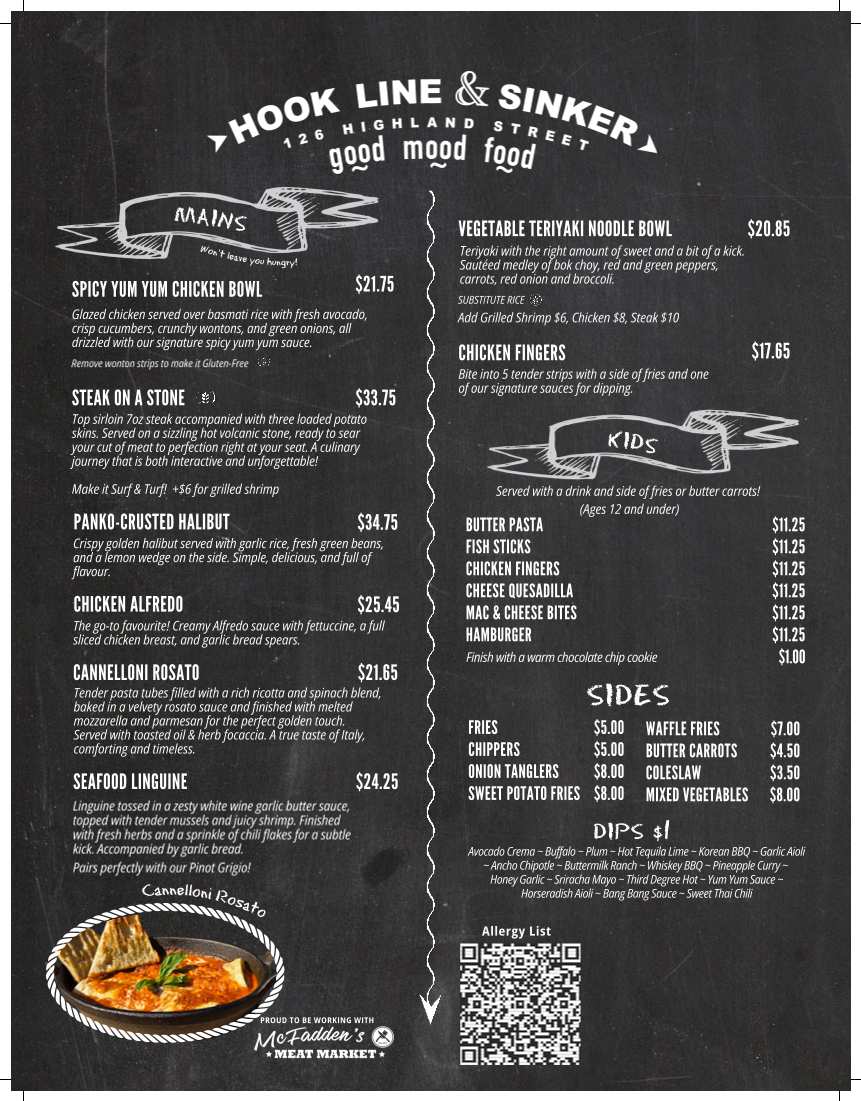 Menu, Hook Line & Sinker