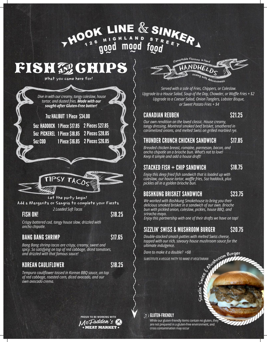 Menu, Hook Line & Sinker