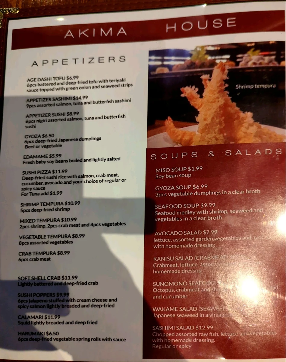 Menu, Akima House