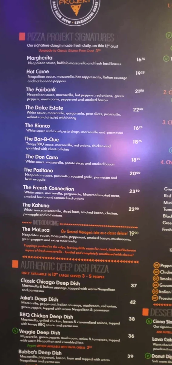 Menu, Pizza Projekt