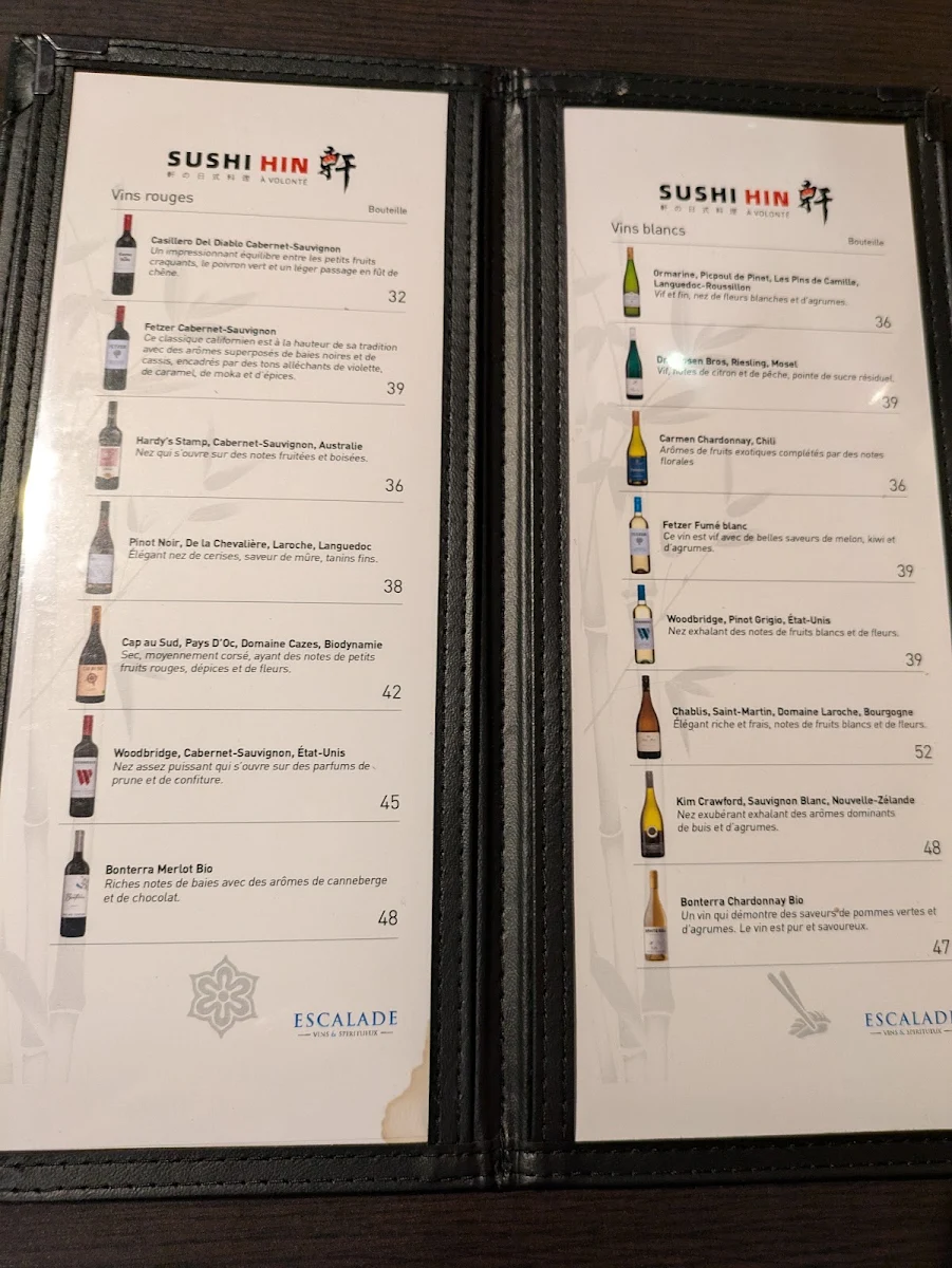 Menu, Sushi Hin