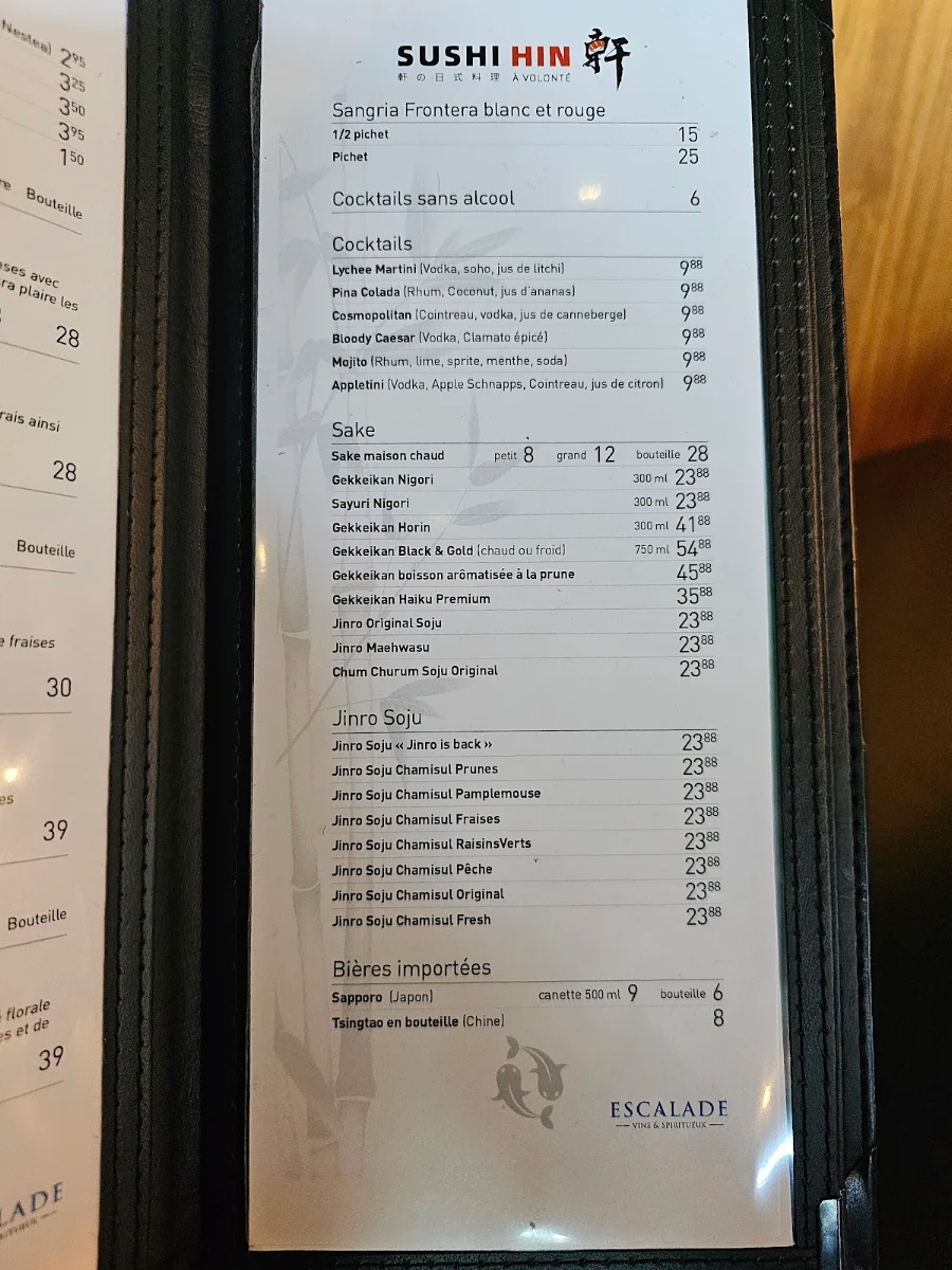 Menu, Sushi Hin
