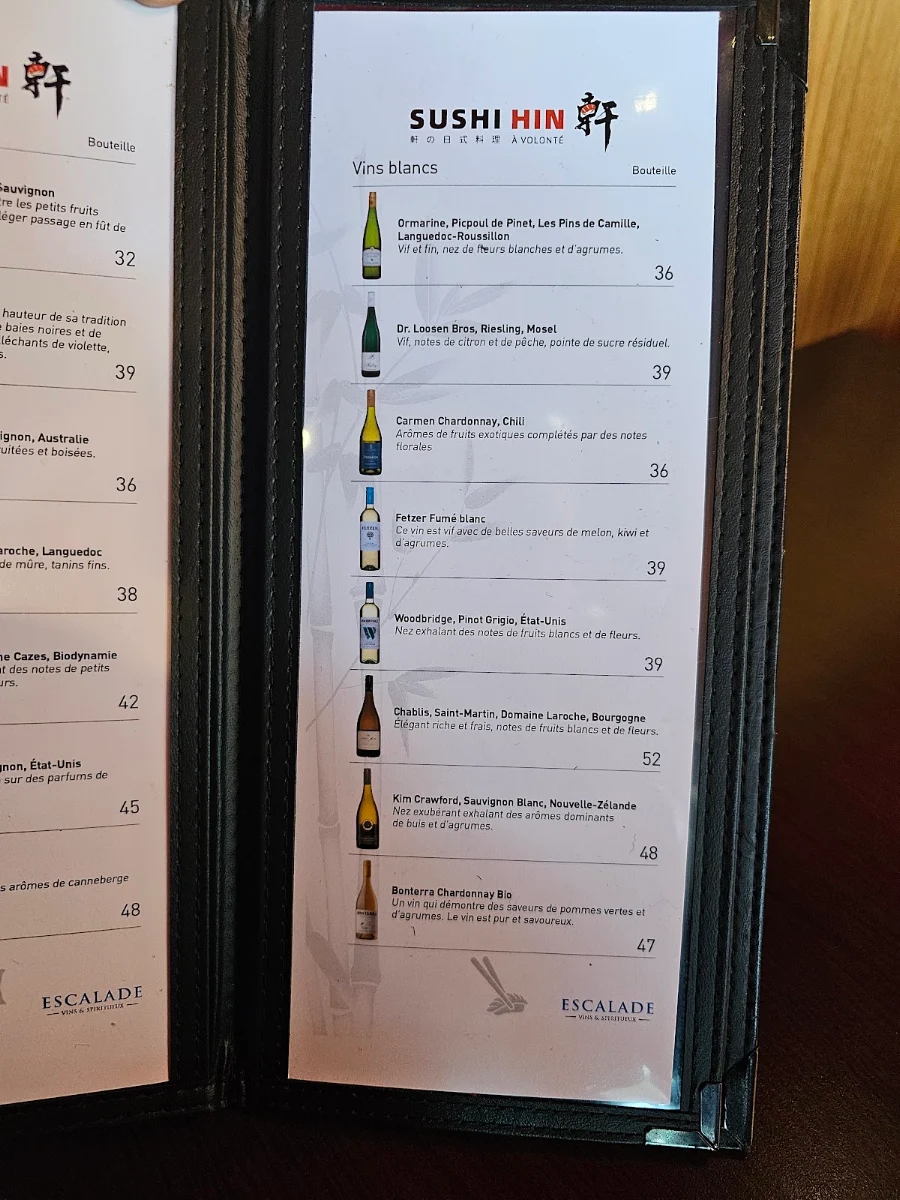 Menu, Sushi Hin