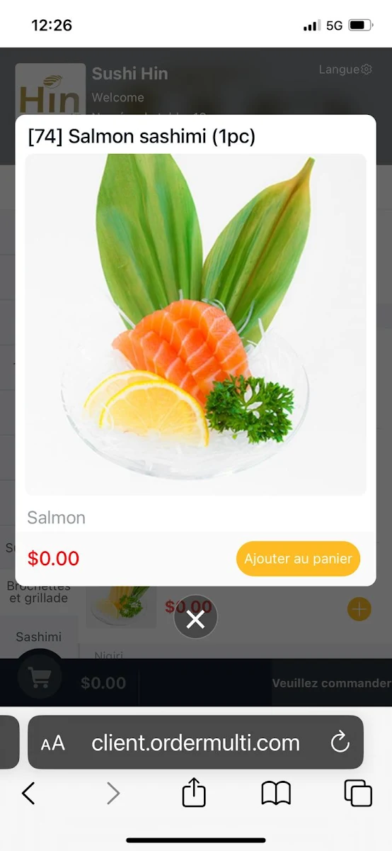 Menu, Sushi Hin