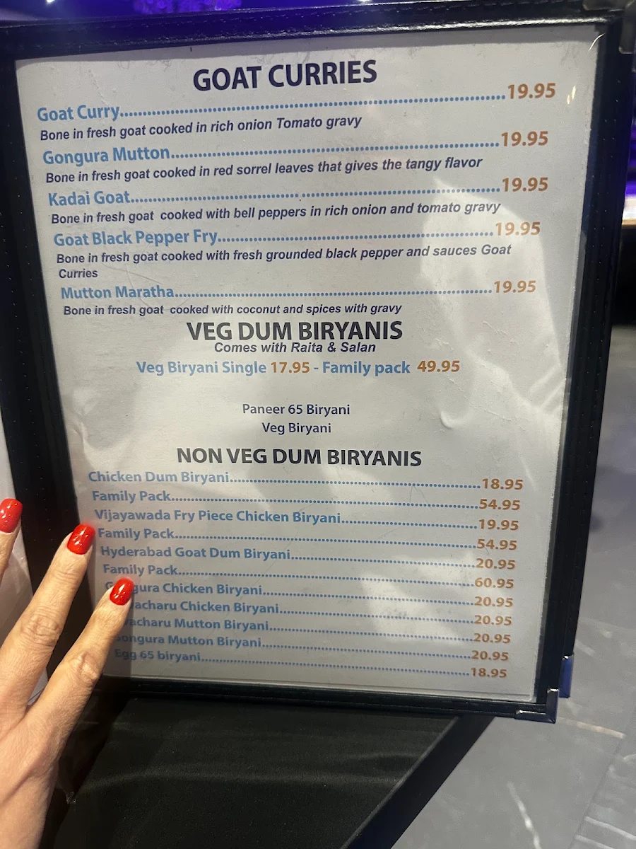 Menu, Bahubali Biryani House