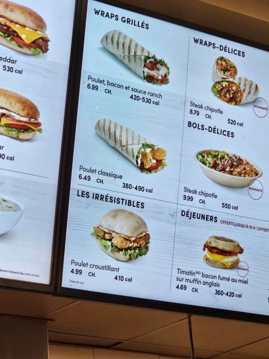 Menu, Tim Hortons