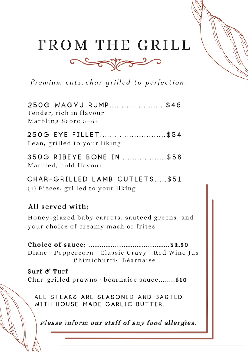 Menu, The Sunfire Kitchen