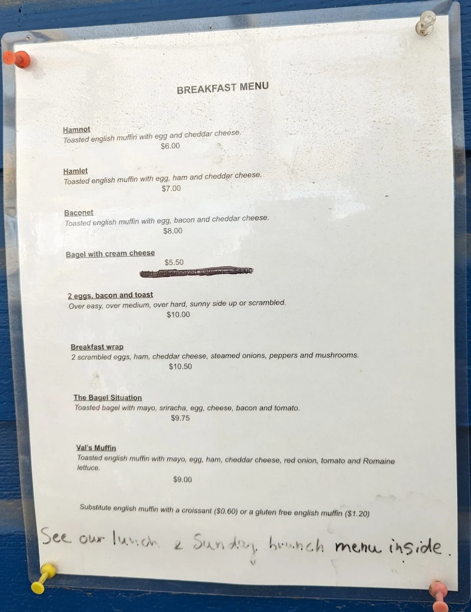 Menu, Coho Joe Cafe & BnB