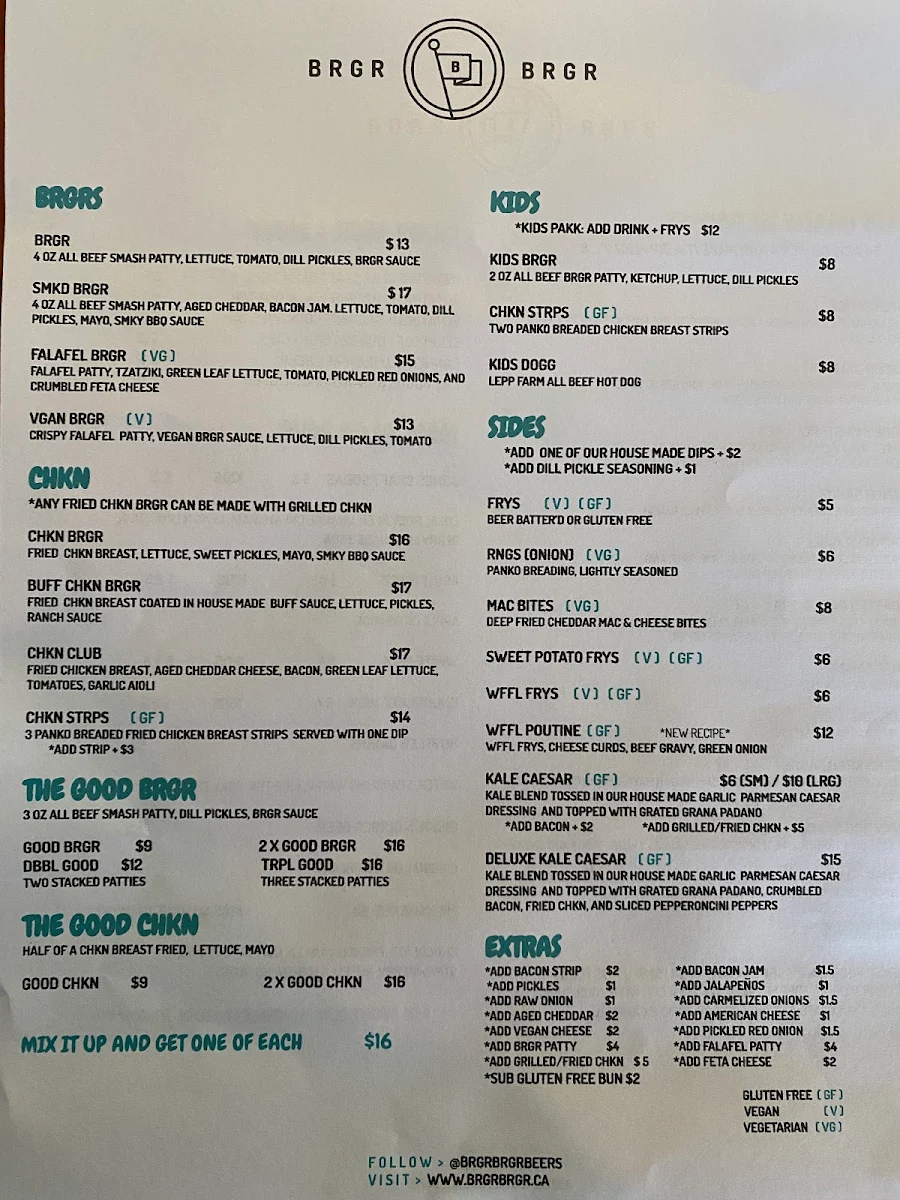 Menu, BRGR BRGR