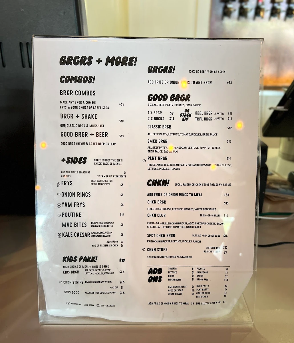 Menu, BRGR BRGR