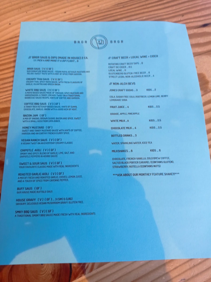 Menu, BRGR BRGR