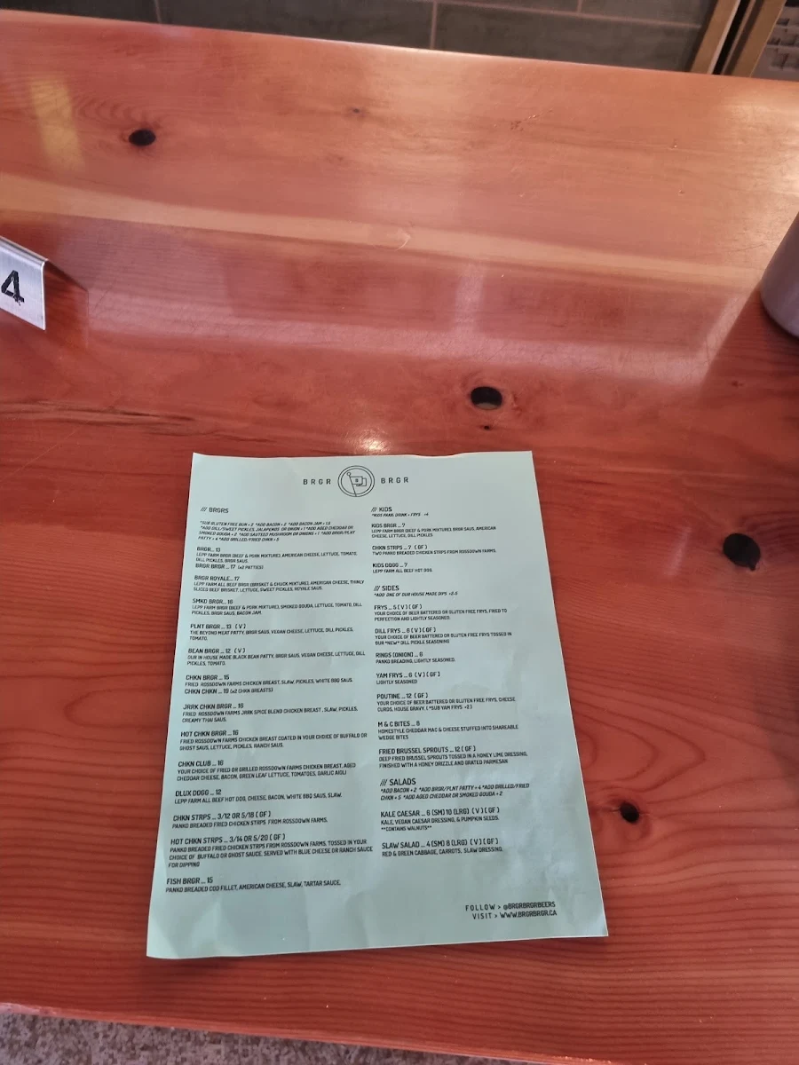 Menu, BRGR BRGR