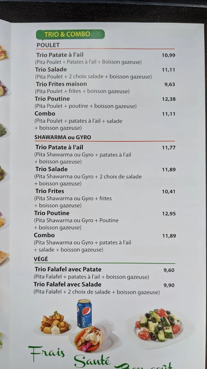 Menu, Restaurant Taouk