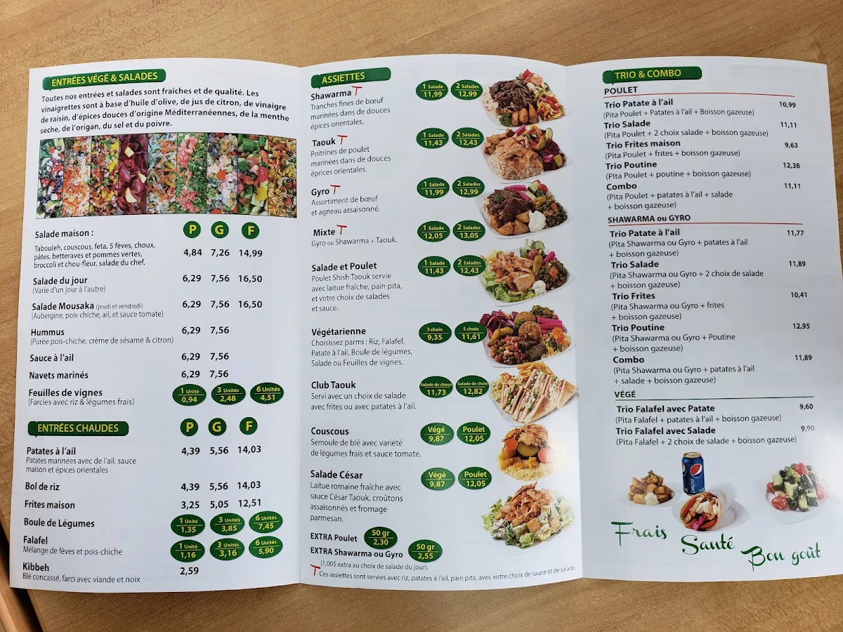 Menu, Restaurant Taouk