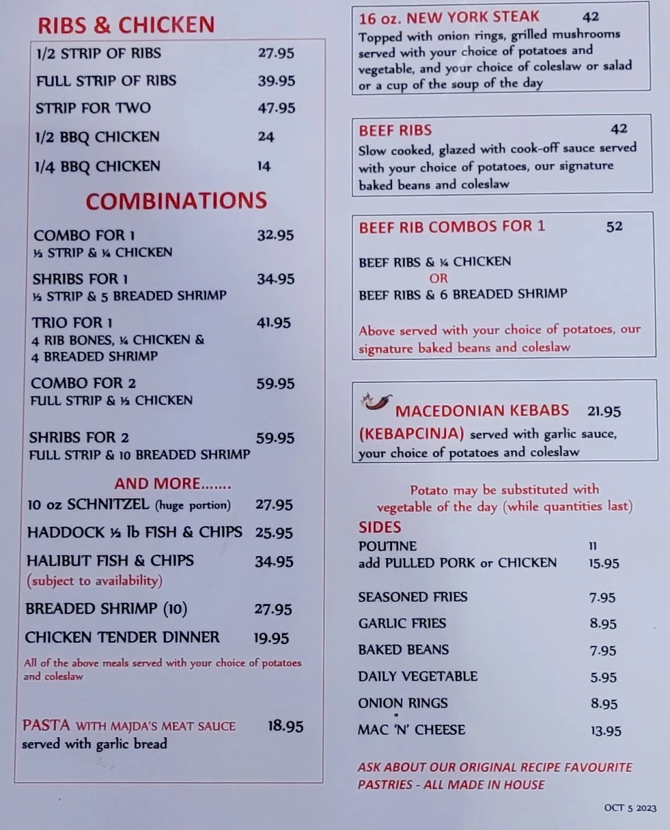 Menu, Tommy's Bar-B-Q