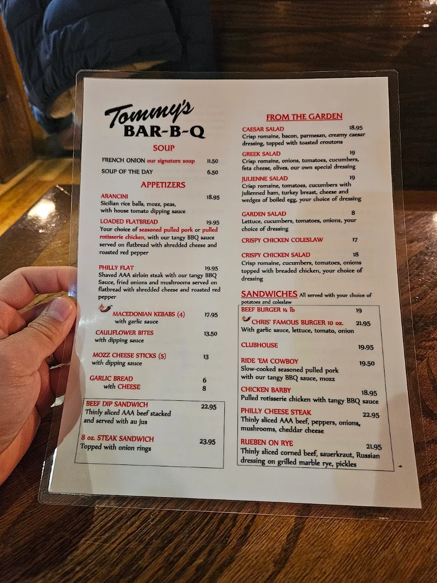 Menu, Tommy's Bar-B-Q