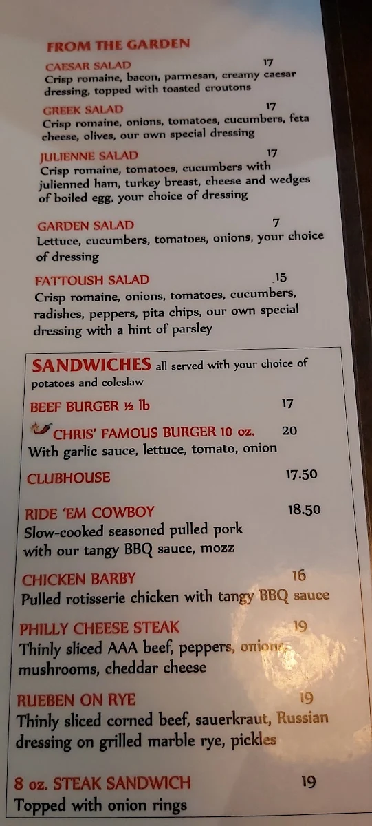 Menu, Tommy's Bar-B-Q