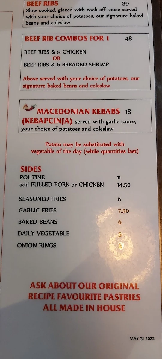 Menu, Tommy's Bar-B-Q