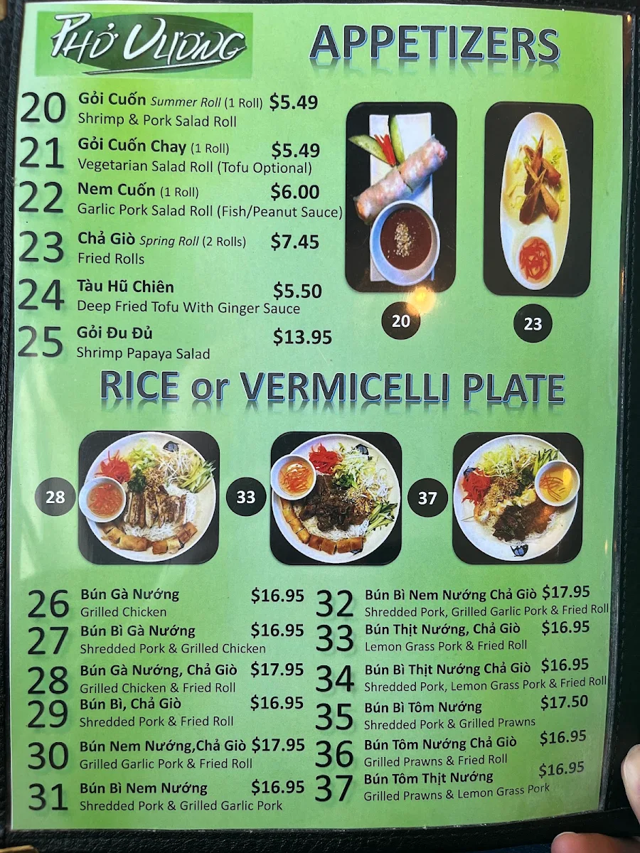 Menu, Pho Vuong Restaurant - Duncan