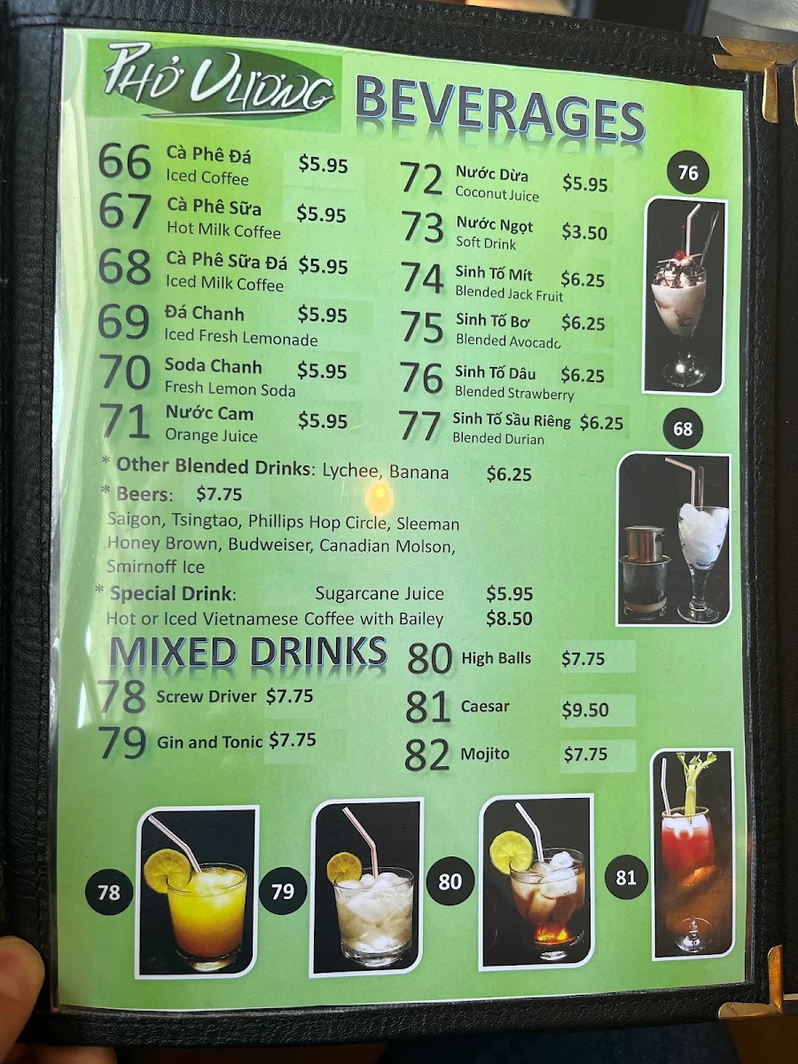 Menu, Pho Vuong Restaurant - Duncan