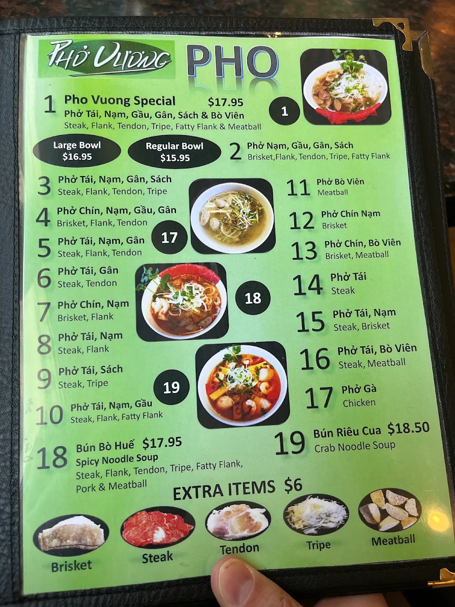 Menu, Pho Vuong Restaurant - Duncan