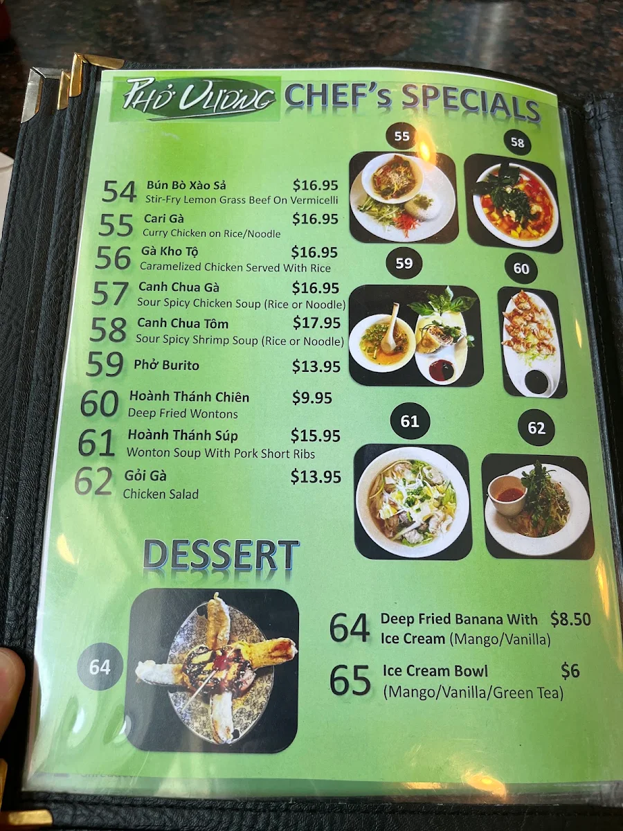 Menu, Pho Vuong Restaurant - Duncan