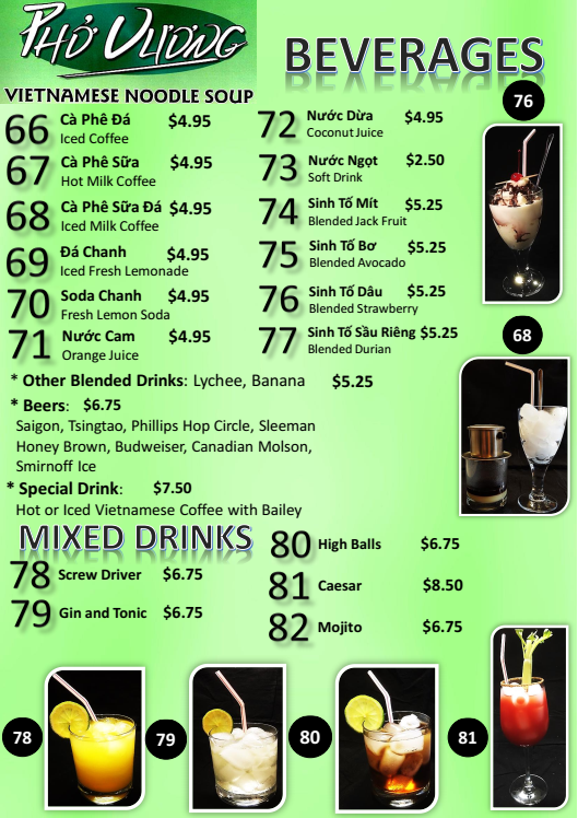Menu, Pho Vuong Restaurant - Duncan