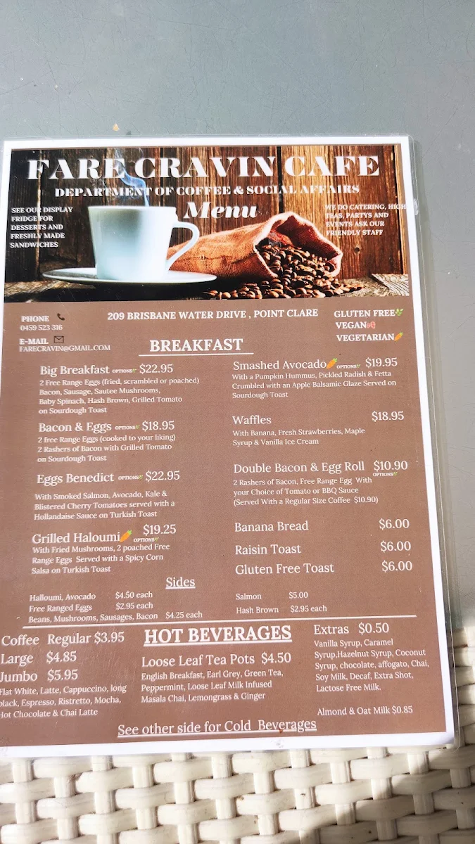 Menu, Fare Cravin' cafe
