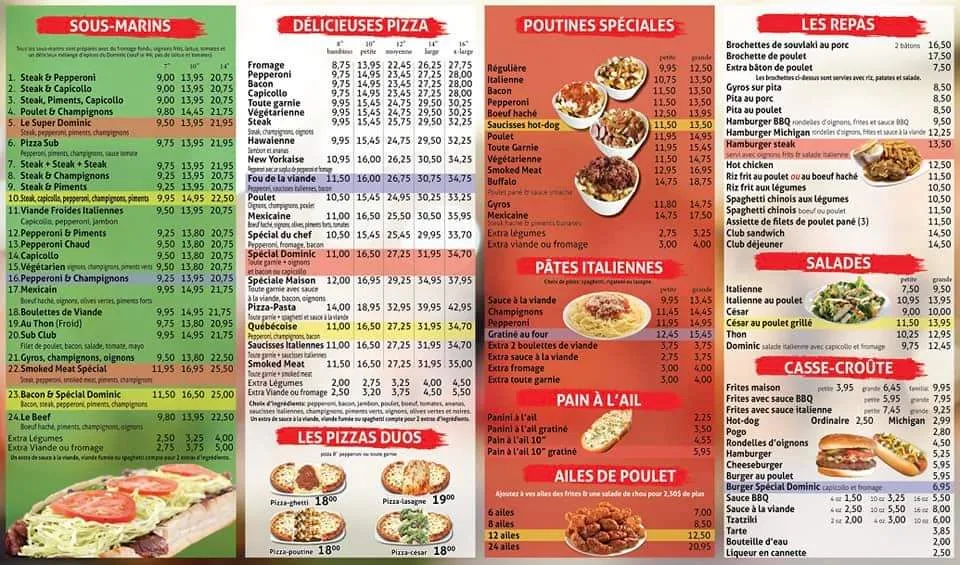Menu, Dominic Sous-Marins Hochelaga
