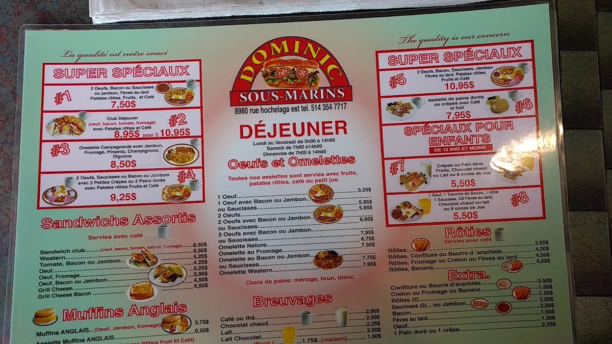 Menu, Dominic Sous-Marins Hochelaga
