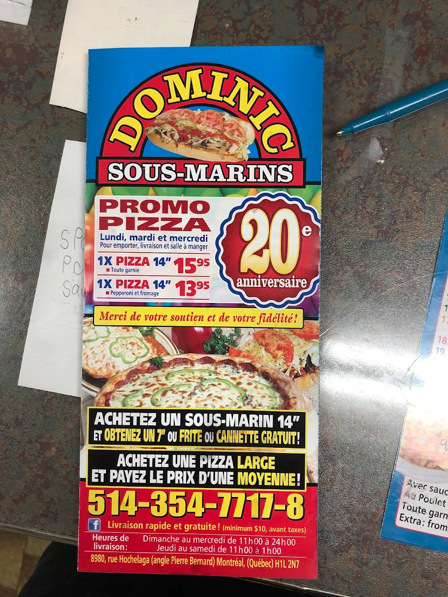 Menu, Dominic Sous-Marins Hochelaga