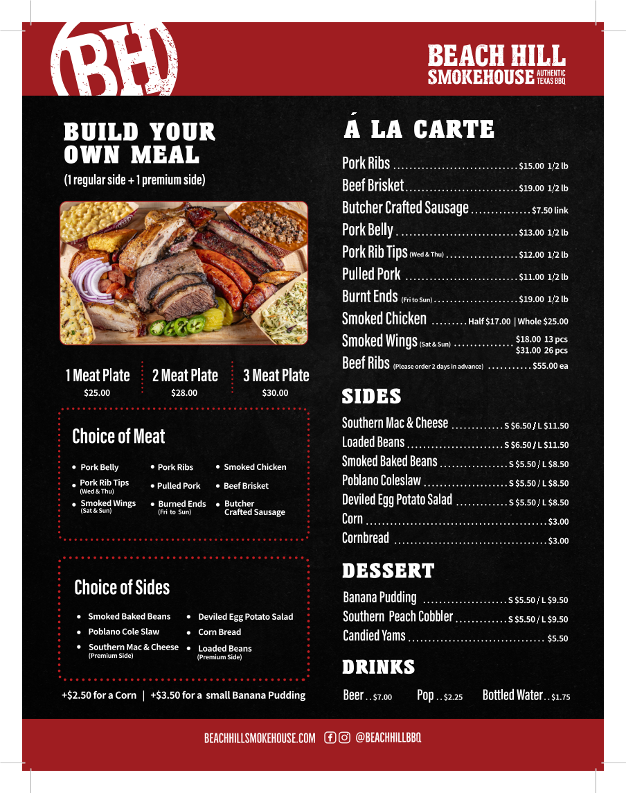 Menu, Beach Hill Smokehouse Downtown