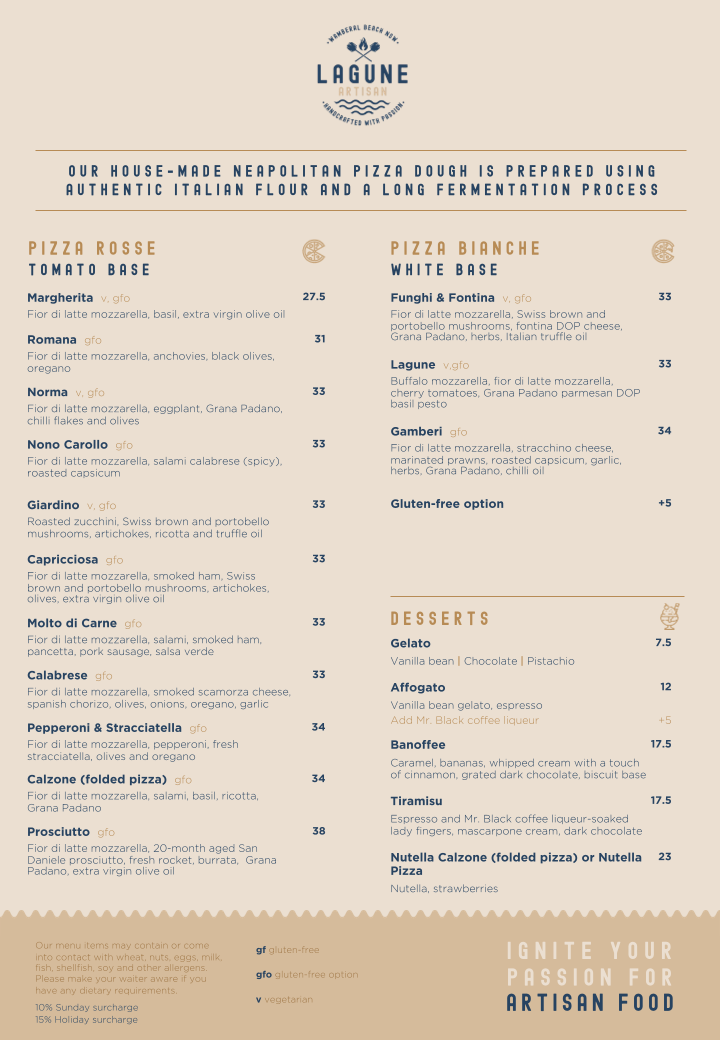 Menu, Lagune Artisan