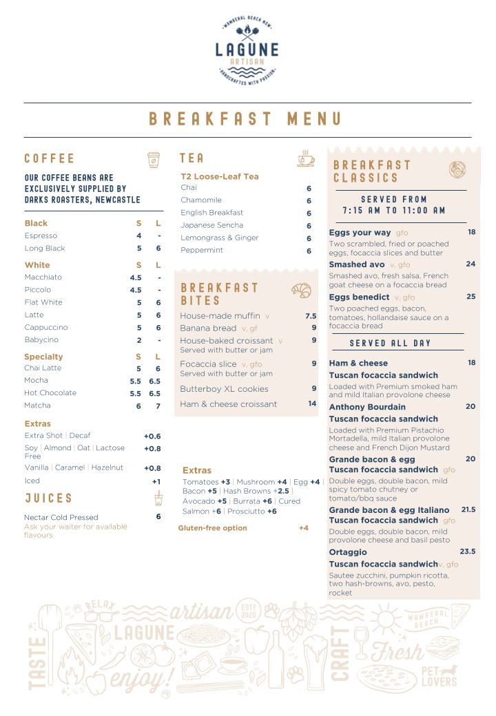 Menu, Lagune Artisan