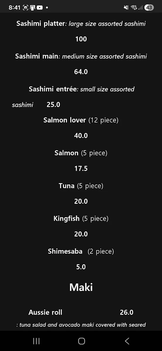 Menu, Momiji