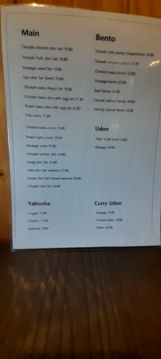 Menu, Momiji