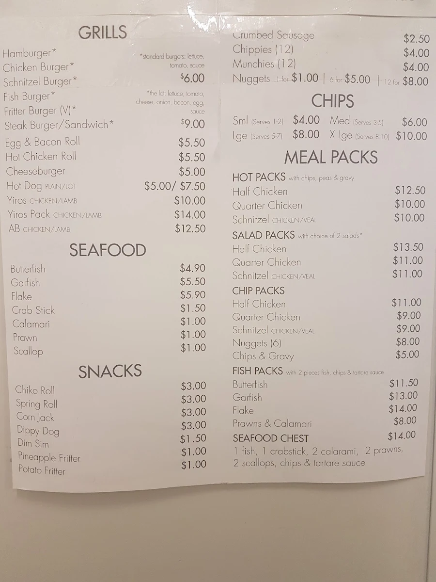 Menu, Mr chicken Parafield gardens